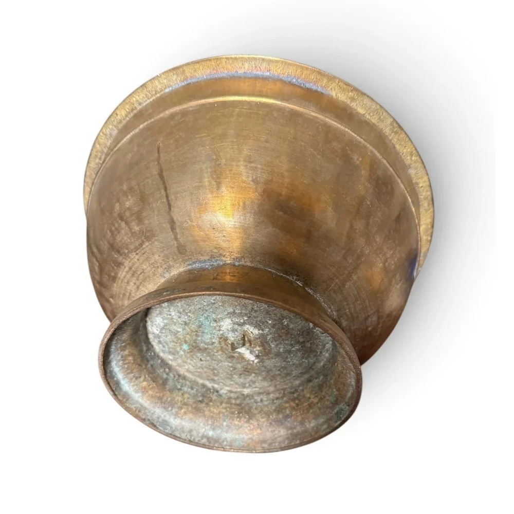 Vintage Heavy Brass Flared Pedestal Ridged Bowl Centerpiece 4.5